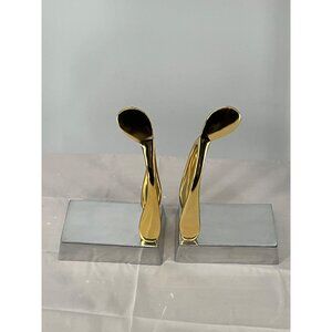 Vintage Nima Oberoi Lunares Wishbone Modern Gold & Silver Tone Abstract Bookends